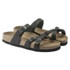 Birkenstock Women's Franca Oiled Leather Sandals- Black- Regular/Wide -Optimal Sportswear Store 1021203 pair