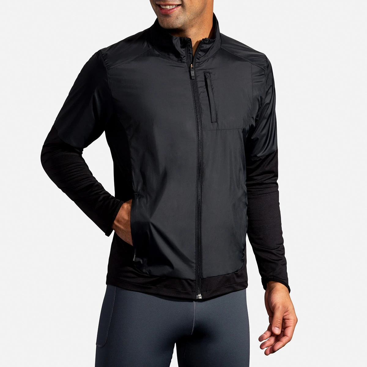 BROOKS Men's Fusion Hybrid Jacket - Black 4 BROOKS Men's Fusion Hybrid Jacket - Black - Image 2