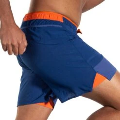 BROOKS Men's High Point 7" 2-in-1 Short - Dk Aegean/Bright Oran -Optimal Sportswear Store 211454 452 MV High Point 7in 2in1 Short