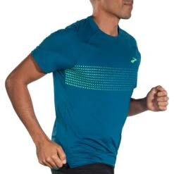 BROOKS Men's Atmosphere Short Sleeve 2.0 Top - Dk Ocean/Pixel Stri -Optimal Sportswear Store 211455 420 MV Atmosphere Short Sleeve 2