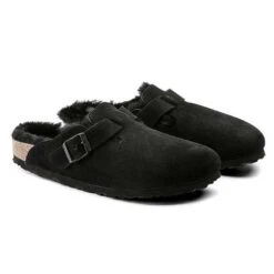 Birkenstock Boston Shearling Black Suede Leather- Regular/Wide -Optimal Sportswear Store 259883 pair 1