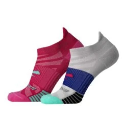 BROOKS Unisex Ghost Lite No Show 2-Pack Socks - Pink/Salt & Light Grey