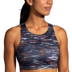 BROOKS Women's Drive 3 Pocket Sports Bra - Sundial Velocity Print -Optimal Sportswear Store 350080 078 MF Drive 3 Pocket Run Bra