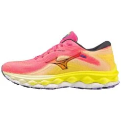 Mizuno Women's Wave Sky 7 Running Shoe - High/Vis Pink/Ombre Blue - Regular (B) -Optimal Sportswear Store 411413 1VRE