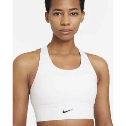 Women's Nike Swoosh Longline Bra Med Padded - White/Black -Optimal Sportswear Store 44a10426 e216 48cf bfed bf5358476848