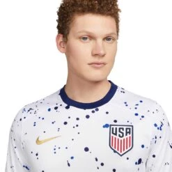 Men's USMNT 2023 Stadium Home Nike Dri-FIT Soccer Jersey - White/Metallic Gold -Optimal Sportswear Store AURORA DR3972 100 PHSYM001 2000