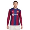 Men's FC Barcelona 2023/24 Stadium Home Nike Dri-FIT Long-Sleeve Soccer Jersey- Deep Royal Blue/Noble Red/White -Optimal Sportswear Store AURORA DX2636 456 PHSFM001 2000 1