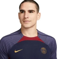 Men's Paris Saint-Germain Strike Nike Dri-FIT Knit Soccer Top- Blackened Blue/Blackened Blue/Team Red/Gold Suede -Optimal Sportswear Store AURORA DX3022 499 PHSYM001 2000