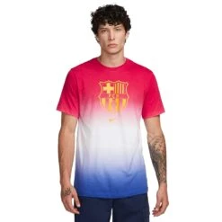 Nike Men's FC Barcelona Crest Tee - White/Noble Red/Deep Royal Blue/Amarillo