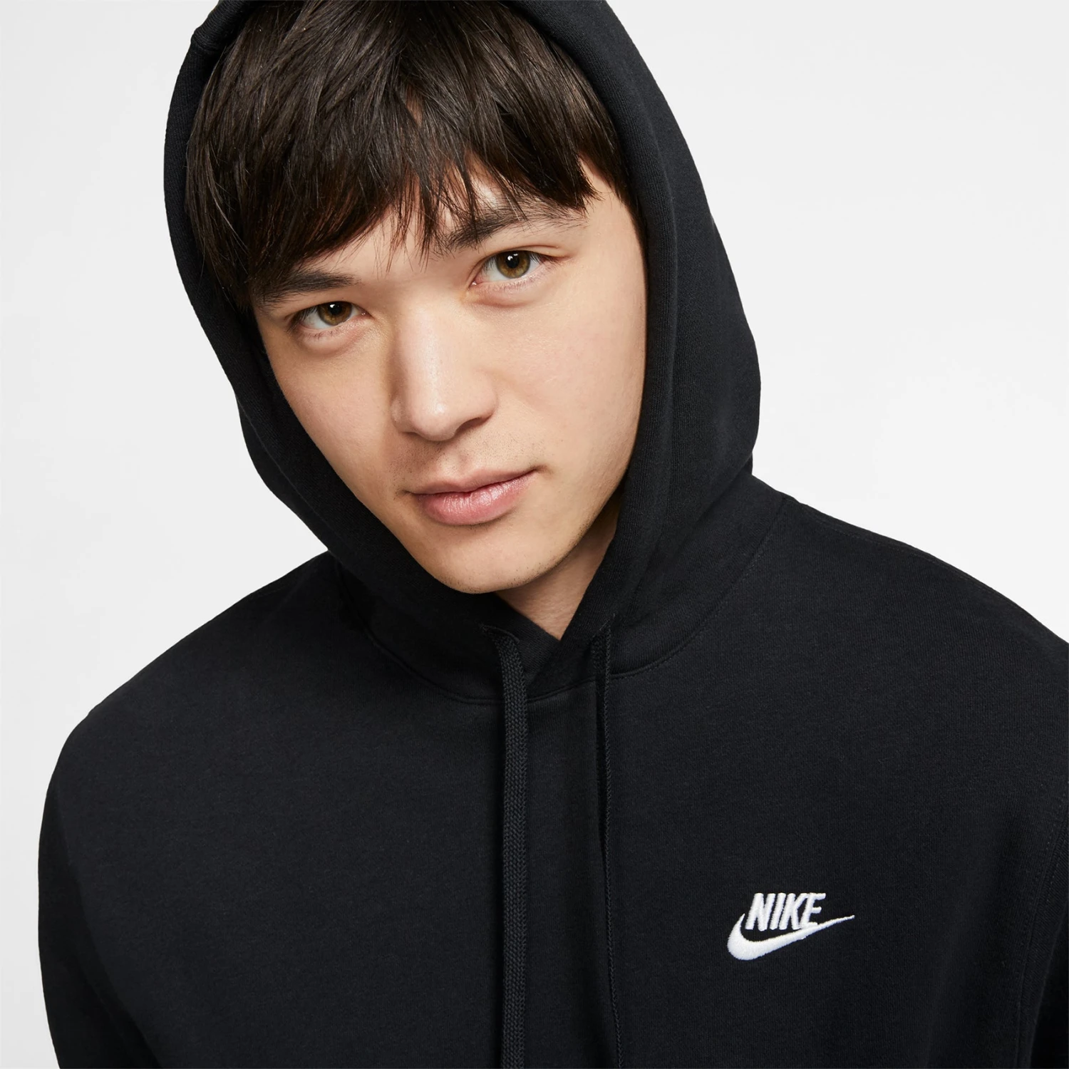 Men's Nike Sportswear Club Fleece Pullover Hoodie - Black/Black/White 7 Men's Nike Sportswear Club Fleece Pullover Hoodie - Black/Black/White - Image 5