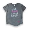 Women's She Runs GR Playful Script Perf Tech SS - Heather Gray/Light Gray/Pink -Optimal Sportswear Store IMG 6438