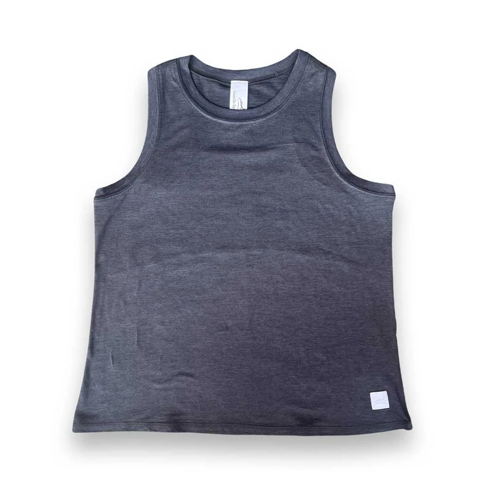 Women's Performance Tech High Neck Tank - Heather Black/Light Gray Woven Gazelle Patch 3 Women's Performance Tech High Neck Tank - Heather Black/Light Gray Woven Gazelle Patch