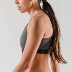 Women's Strappy Pocket Bra - Charcoal -Optimal Sportswear Store RW225 4 3