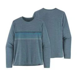Patagonia Men's Long-Sleeved Capilene Cool Daily Graphic Shirt - Line Logo Ridge Stripe: Light Plume Grey X-Dye