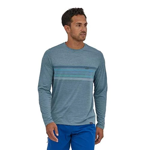 Patagonia Men's Long-Sleeved Capilene Cool Daily Graphic Shirt - Line Logo Ridge Stripe: Light Plume Grey X-Dye 4 Patagonia Men's Long-Sleeved Capilene Cool Daily Graphic Shirt - Line Logo Ridge Stripe: Light Plume Grey X-Dye - Image 2
