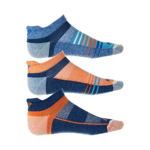 Saucony Men's Inferno Merino Wool No Show Tab Socks - Orange/Blue -3-pack 3 Saucony Men's Inferno Merino Wool No Show Tab Socks - Orange/Blue -3-pack