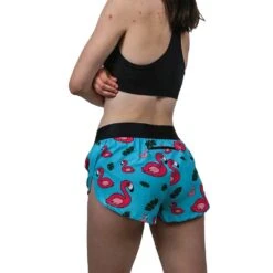 Women's Blue Flamingo 1.5" Short - Blue Flamingo -Optimal Sportswear Store womens blue flamingo 1.5 inch split shorts front back side